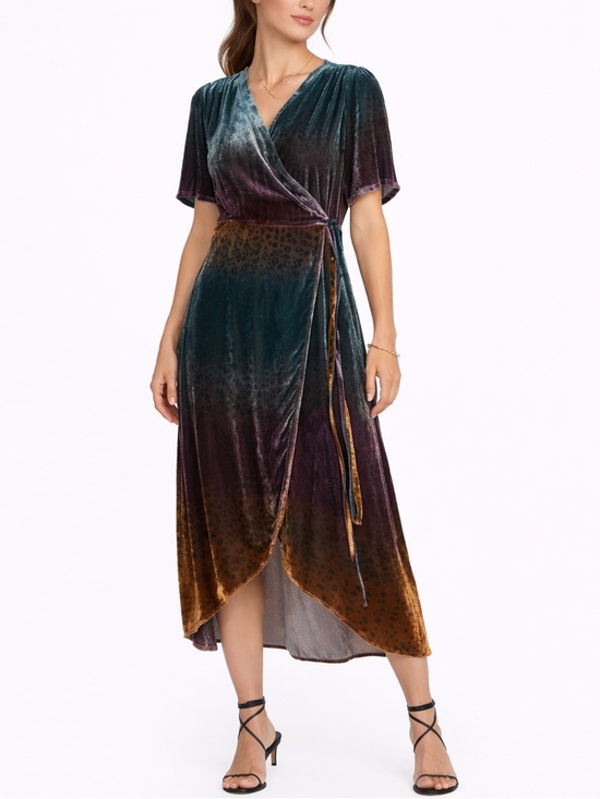 Johnny Was Dresses & Skirts - Johnny Was Ombre Cheetah Velvet Wrap Dress Women’s Small Boho Evening Glam